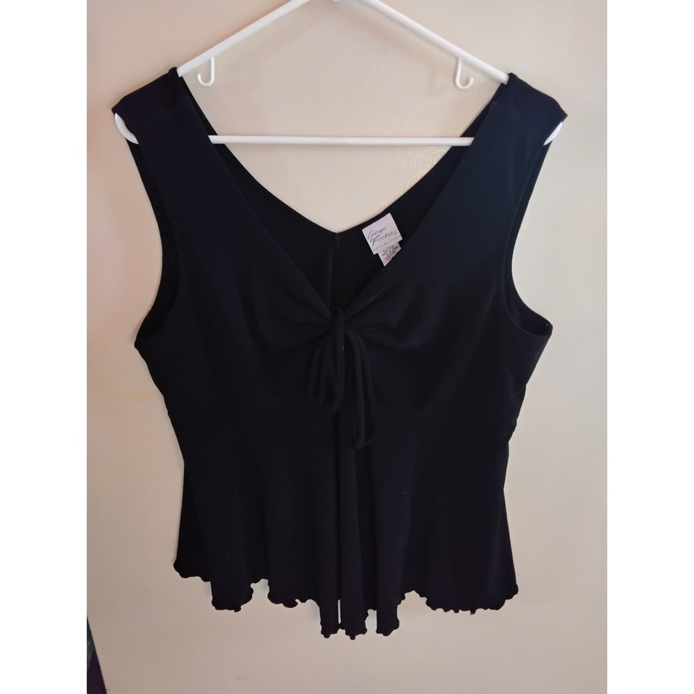 Giorgio‎ Fiorlini Collection Womens Black V-Neck Tie Front Lettuce Hem Top XL